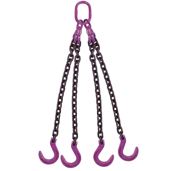 1/2" x 10' - 4 Leg Chain Sling w/ Foundry Hooks - Grade 100